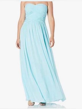 Donna Morgan Light Blue Strapless Ruched Maxi Dress